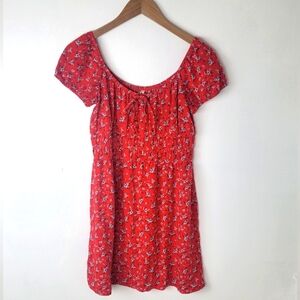 Kingston Grey Floral Dress Red Off The Shoulder Juniors Large Peasant Farmhouse